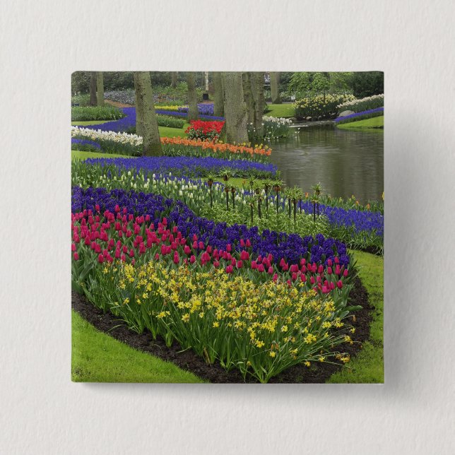 Tulips, Grape Hyacinth, and daffodils, 15 Cm Square Badge (Front)