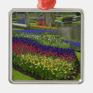 Tulips, Grape Hyacinth, and daffodils, Metal Ornament