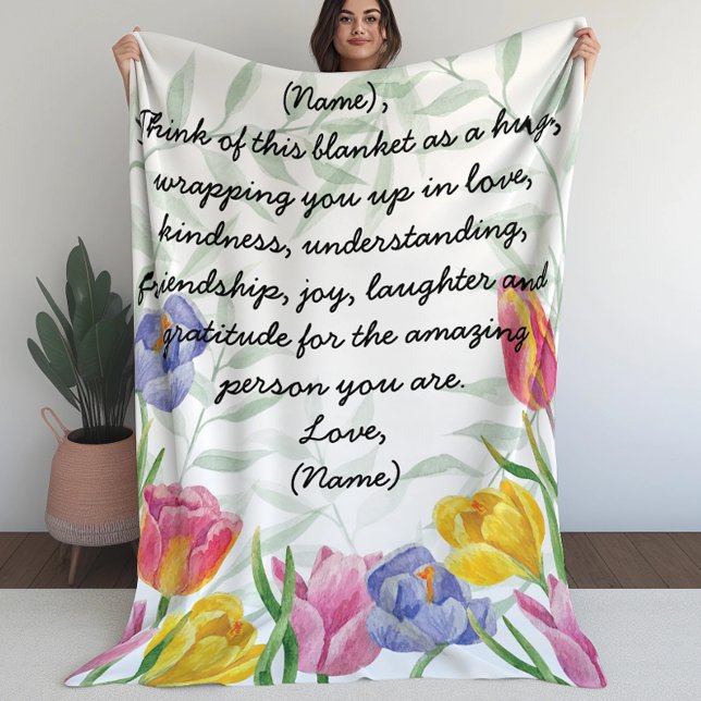 Tulips Green Foliage Custom Message Letter  Fleece Blanket (Creator Uploaded)