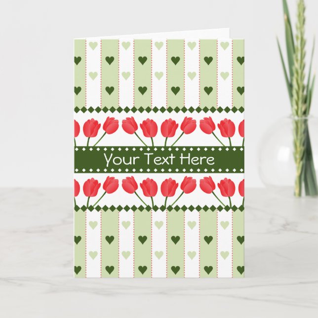 Tulips & Hearts greeting card, customise Holiday Card (Front)