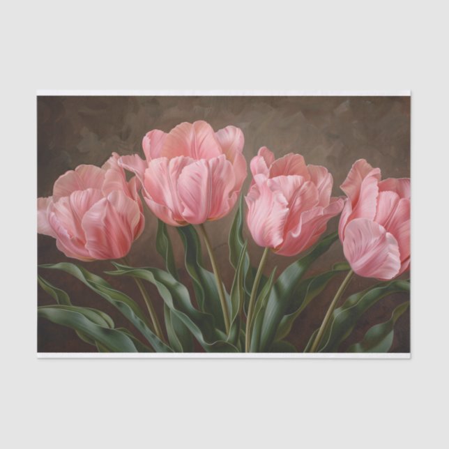 Tulips in a Delicate Pink Botanical Decoupage Tissue Paper (Front)