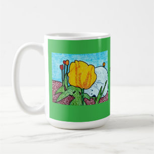 Tulips in a Garden Kelly Green Coffee Mug