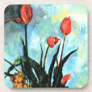 Tulips in a Vase by Paul Cezanne, Vintage Art Coaster