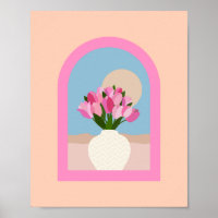 Tulips In A Vase Orange Pink And Blue Floral