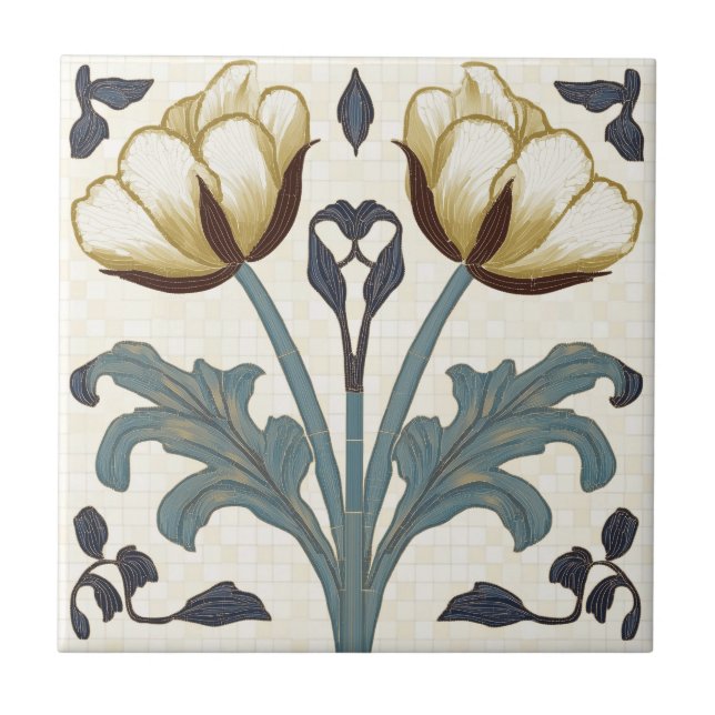 Tulips in Art Nouveau Style Ceramic Tile (Front)