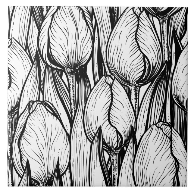 Tulips in black and white ceramic tile (Front)