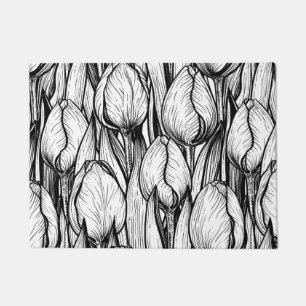 Tulips in black and white doormat