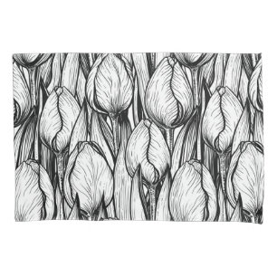 Tulips in black and white pillowcase