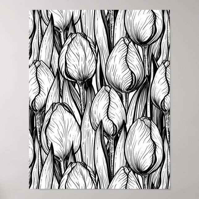 Tulips in black and white poster (Front)