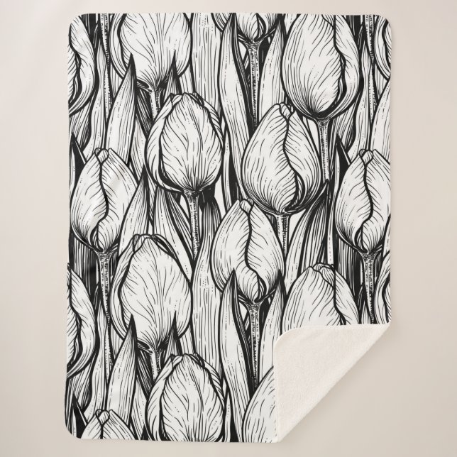 Tulips in black and white sherpa blanket (Front)