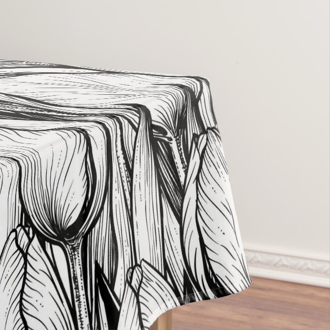 Tulips in black and white tablecloth (In Situ)