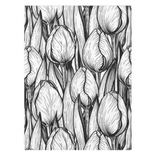 Tulips in black and white tablecloth