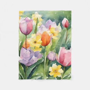Tulips in Bloom watercolors Fleece Blanket