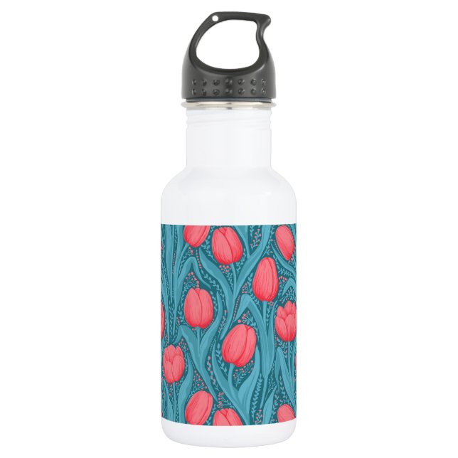 Tulips in blue and red 532 ml water bottle (Front)