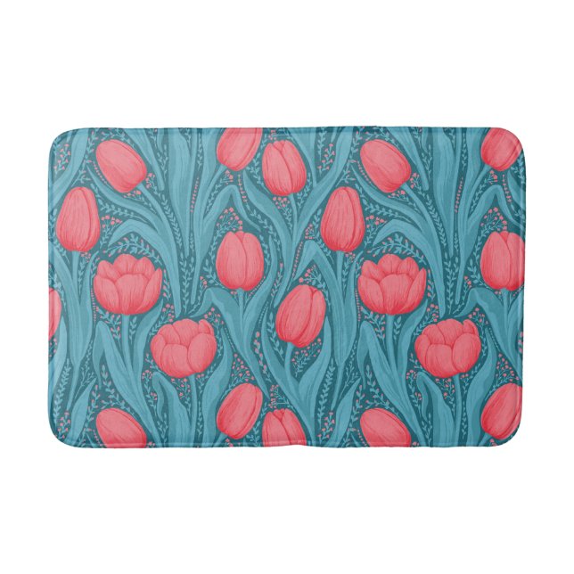 Tulips in blue and red bath mat (Front)