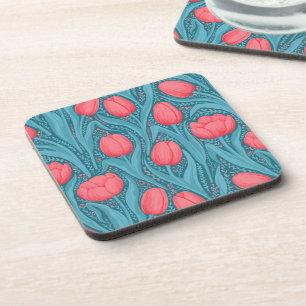 Tulips in blue and red coaster