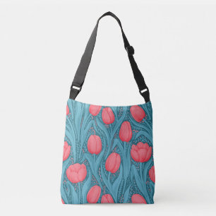 Tulips in blue and red crossbody bag