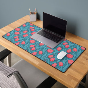 Tulips in blue and red desk mat