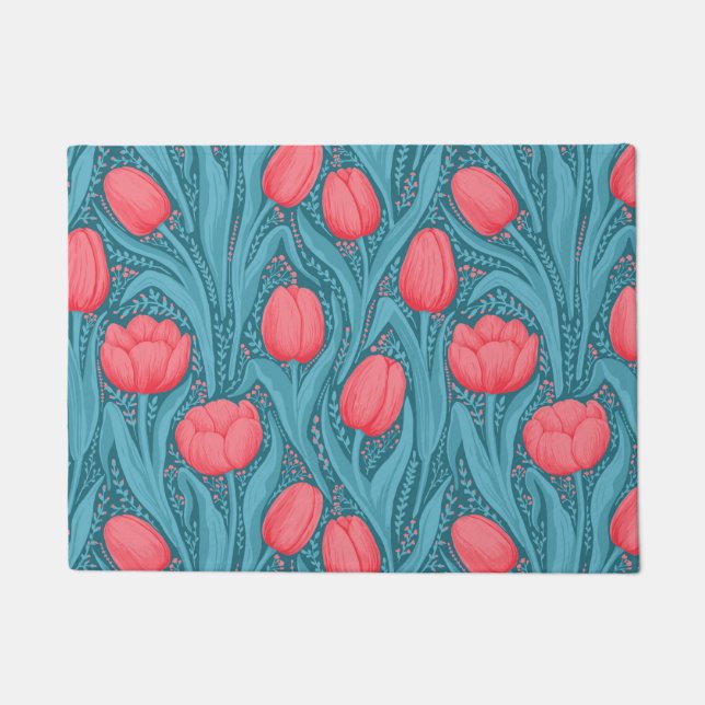 Tulips in blue and red doormat (Front)