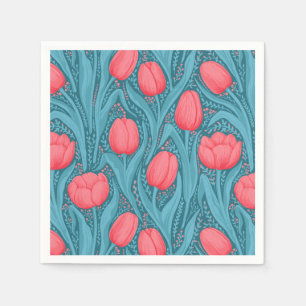 Tulips in blue and red napkin