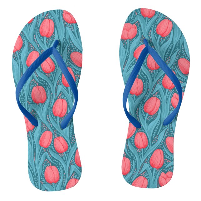 Tulips in blue and red thongs (Footbed)