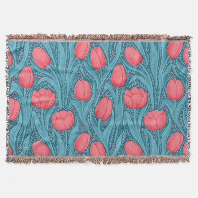 Tulips in blue and red throw blanket (Front)
