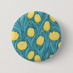 Tulips in blue and yellow 6 cm round badge