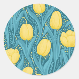 Tulips in blue and yellow classic round sticker