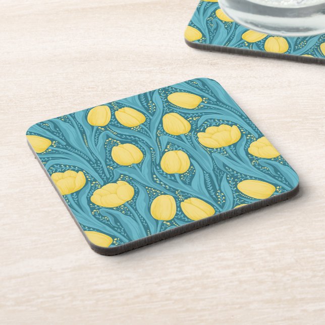 Tulips in blue and yellow coaster (Left Side)
