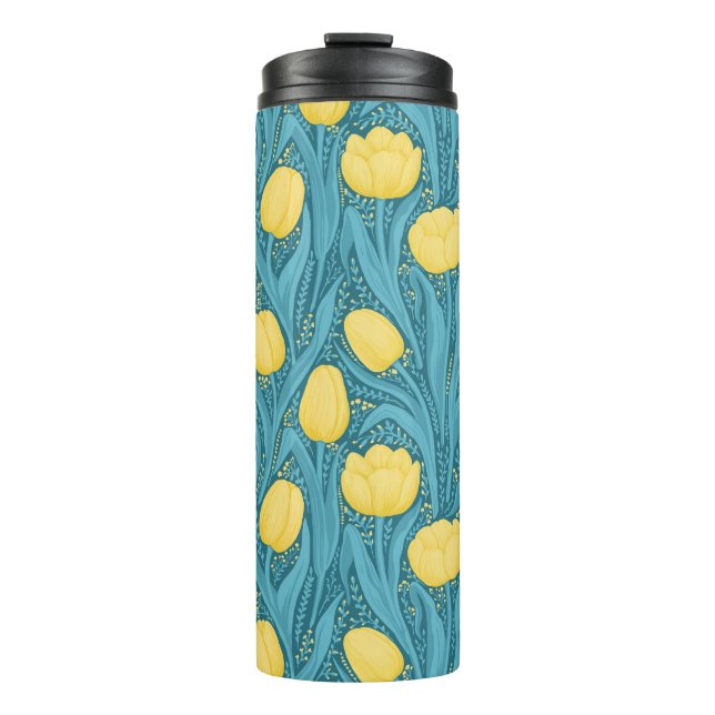 Tulips in blue and yellow thermal tumbler (Front)