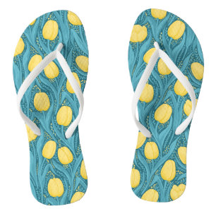 Tulips in blue and yellow thongs