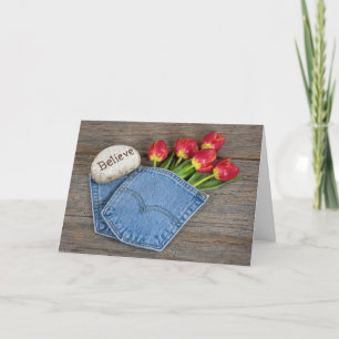 Tulips in blue jean pocket card