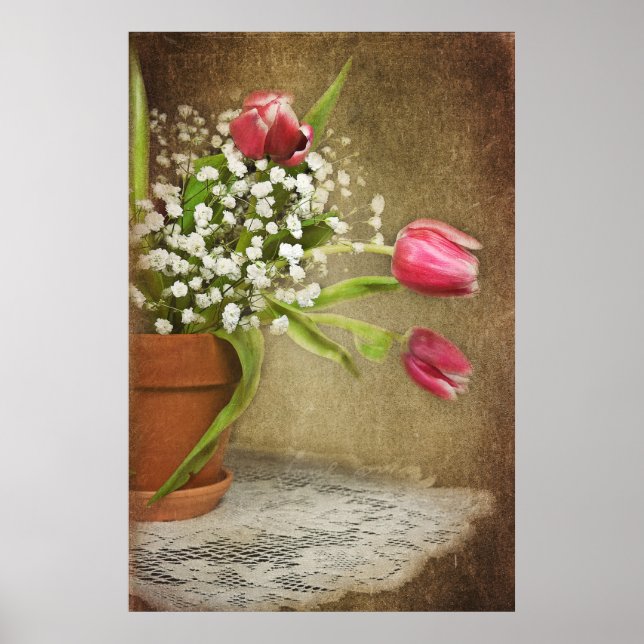 tulips in clay pot poster (Front)
