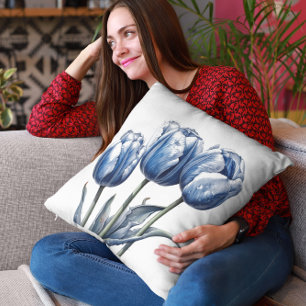 Tulips in Delft Blue Cushion