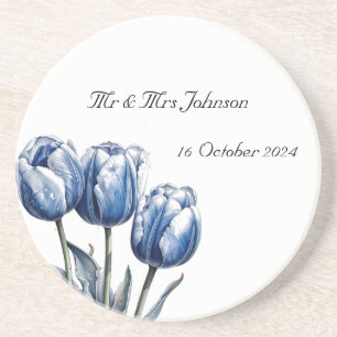 Tulips in Delft Blue customisable Coaster