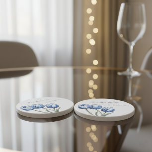 Tulips in Delft Blue customisable Coaster