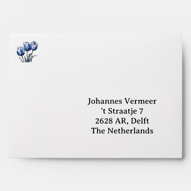 Tulips in Delft Blue customisable Envelope (Front)