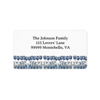 Tulips in Delft Blue customisable Label