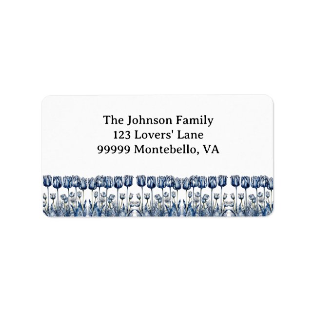 Tulips in Delft Blue customisable Label (Front)