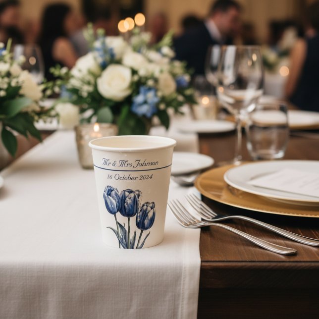 Tulips in Delft Blue customisable Paper Cups (Creator Uploaded)