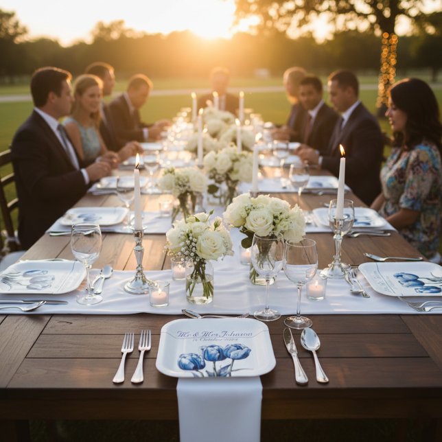 Tulips in Delft Blue customisable Paper Plate (Creator Uploaded)