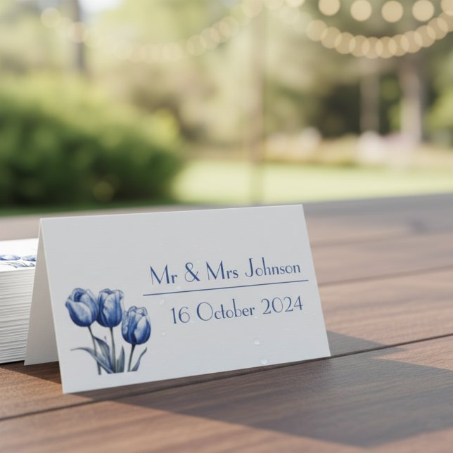 Tulips in Delft Blue customisable Place Card (Creator Uploaded)