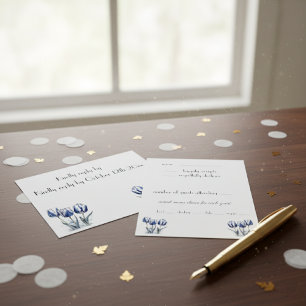 Tulips in Delft Blue customisable  RSVP Card