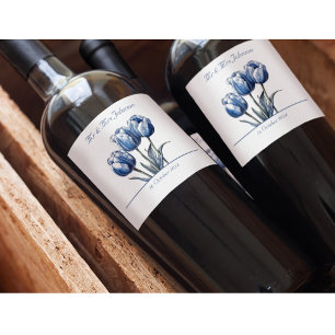 Tulips in Delft Blue customisable Wine Label
