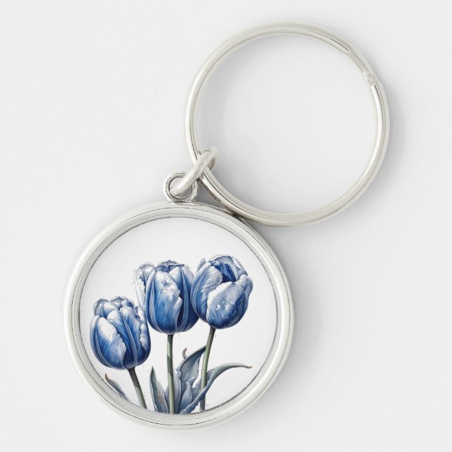Tulips in Delft Blue  Key Ring (Front)