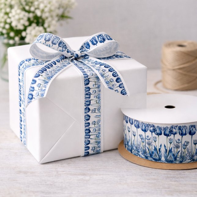 Tulips in Delft Blue  Satin Ribbon (Creator Uploaded)