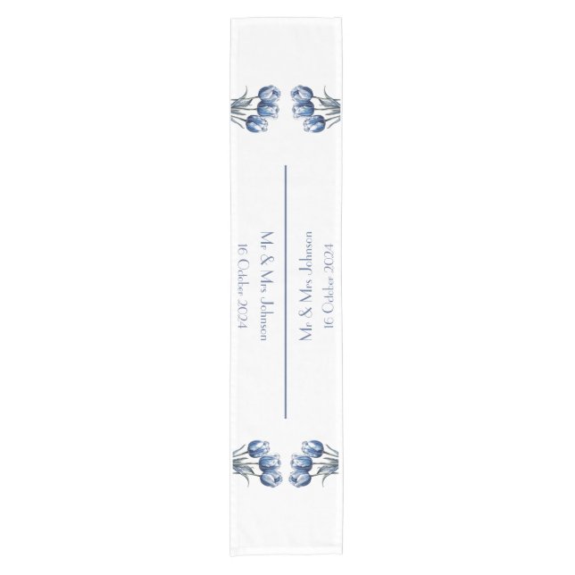 Tulips in Delft Blue  Short Table Runner (Front)
