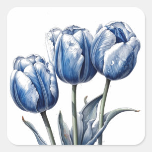 Tulips in Delft Blue  Square Sticker