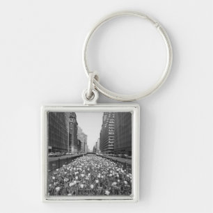 Tulips in middle of city street key ring