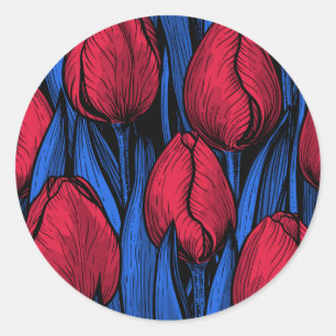 Tulips in red and blue classic round sticker